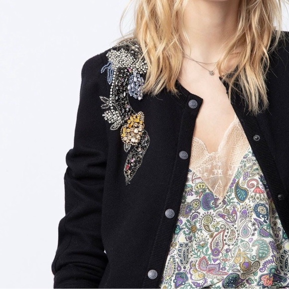 Zadig & Voltaire Black Embellished Cardigan NWOT size M - Picture 3 of 9